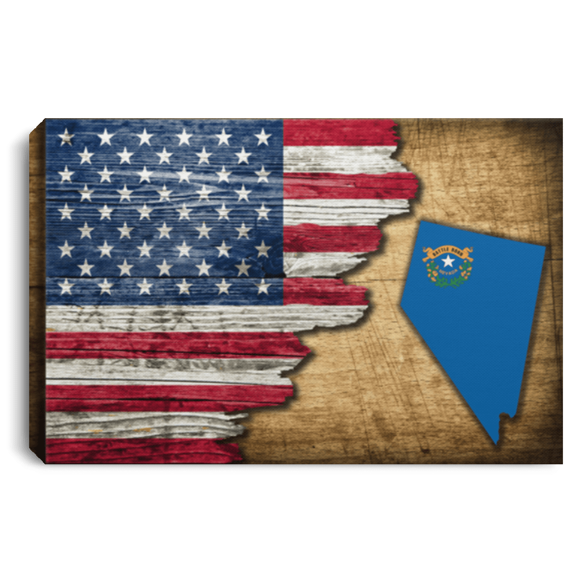 United States/Nevada Flag Ripped Effect 12X8 Inches Landscape Canvas .75In Frame