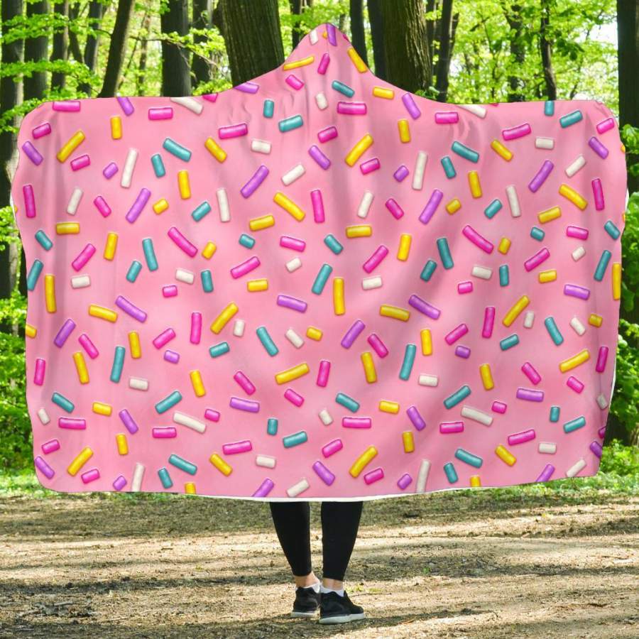 Pink Candy Pattern Print Hooded Blanket