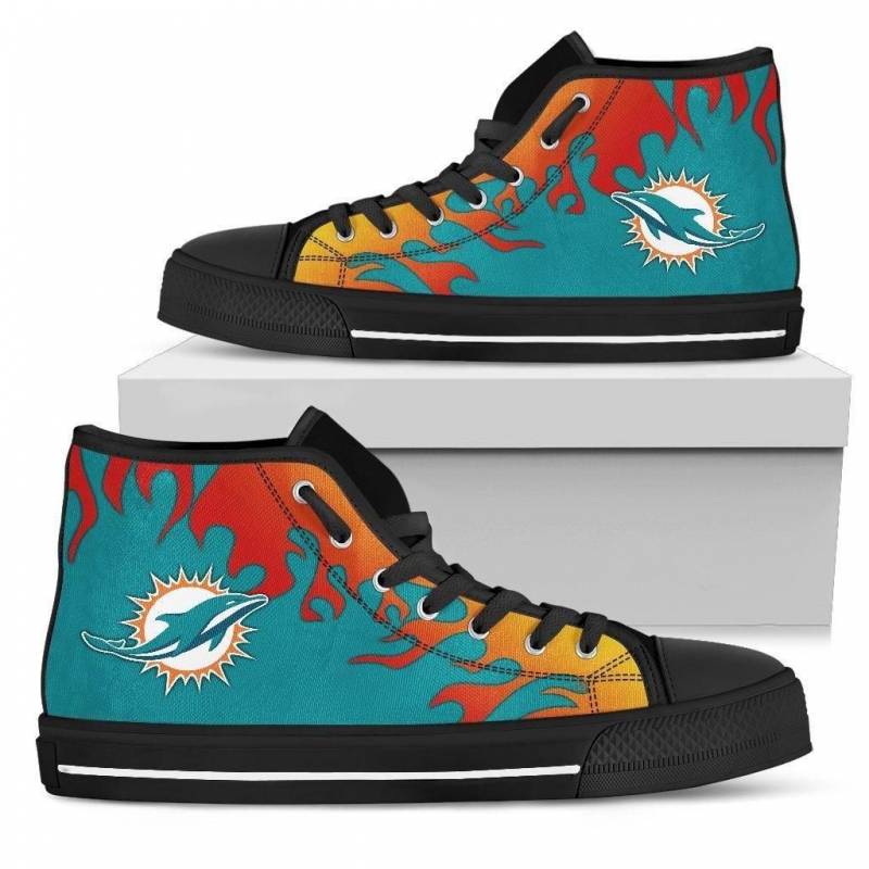 Fire Burning Fierce Strong Logo Miami Dolphins High Top Shoes #607