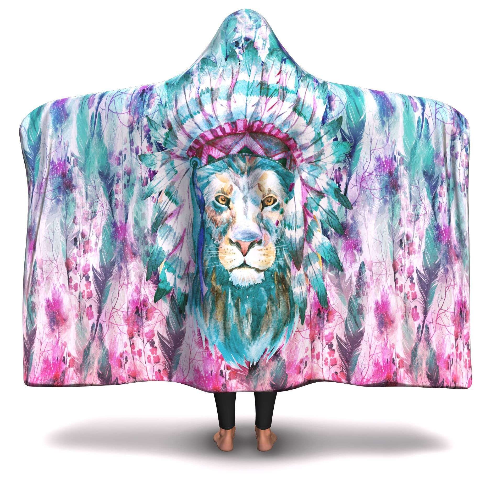 Abstract Lion In Pastels Micro-Mink Premium Sherpa Heavy Weight Hooded Blanket (80X60 & 55X41)