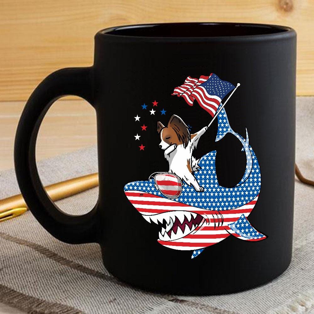 Dabbing Papillon Rides Shark Coffee Mug Father’s Day Mother’s Day Independence Day Gift Idea BPS002