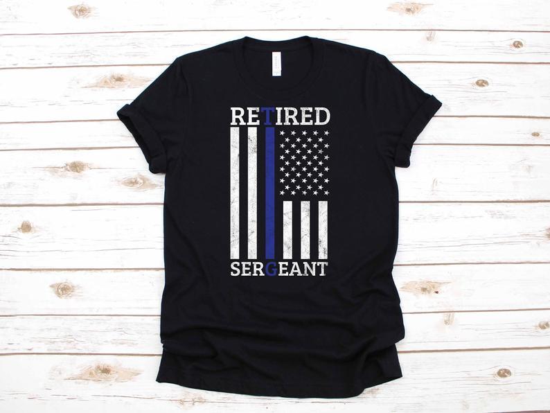 Dreameris Retired Sergeant Police Officer T Shirt Retirement Gift American Flag Usa Long Sleeve  Hoodie Sweatshirt Tank Top