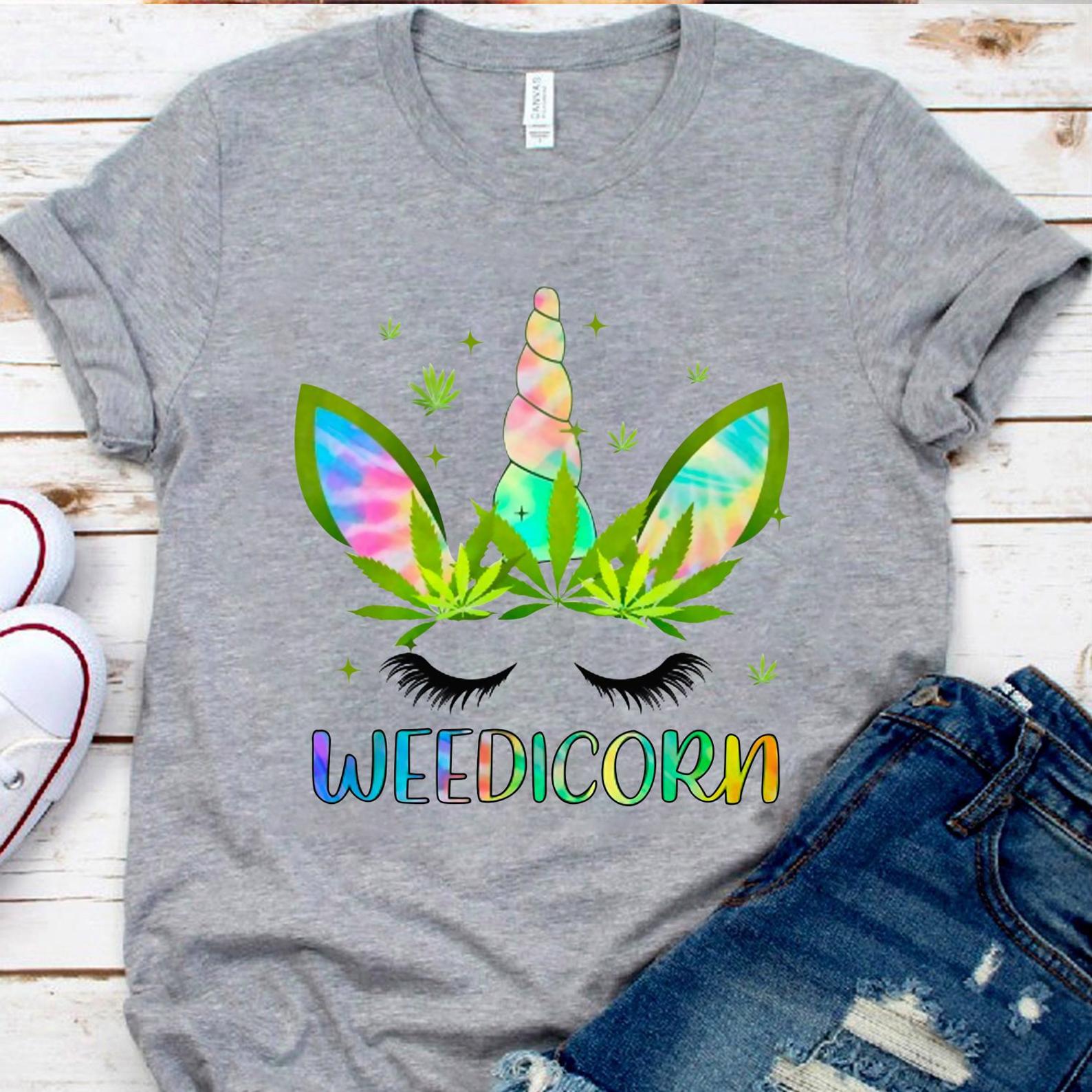 Weedicorn Beauty Unicorn Curl Eyelashes Girl Cannabis Marijuana Tshirt Gift