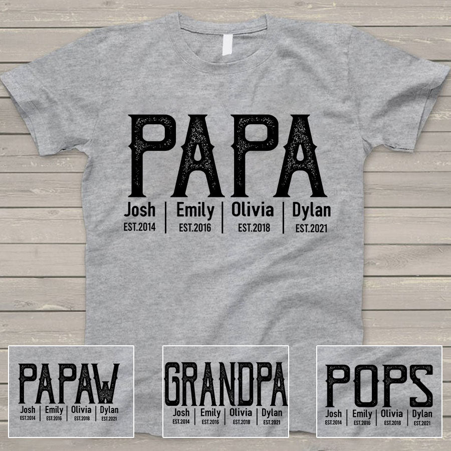 Custom Grandpa Shirt With Grandkids Names Est T-Shirt