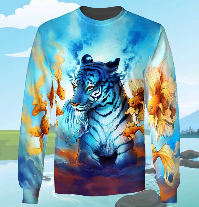 Blue Tiger With Goldfish 3D Full Print Sweatshirt