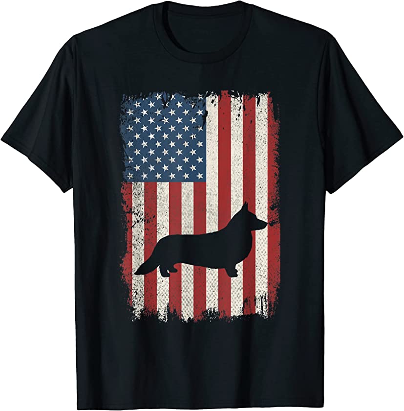 Cardigan Welsh Corgi American Flag USA Dog Lovers Puppy US T-Shirt