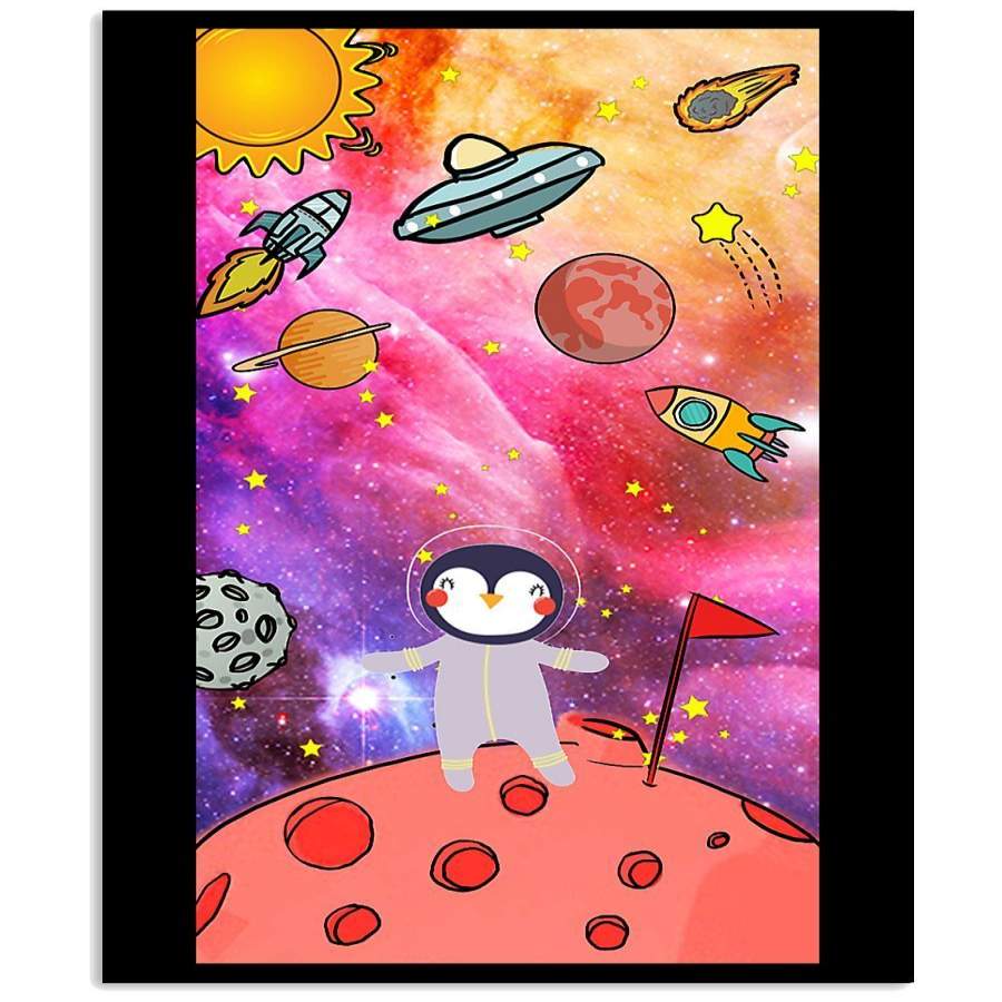 Penguin On Planet Galaxy Unique Custom Design Vertical Poster