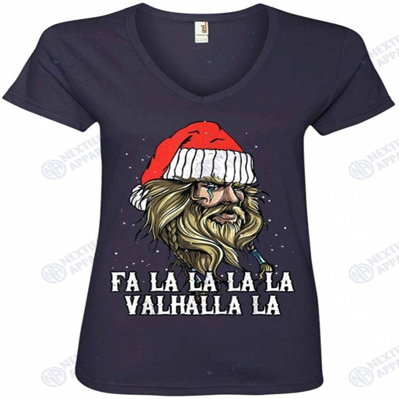 Ugly Christmas Fa-la-la Valhalla Viking Women V-neck T-shirt