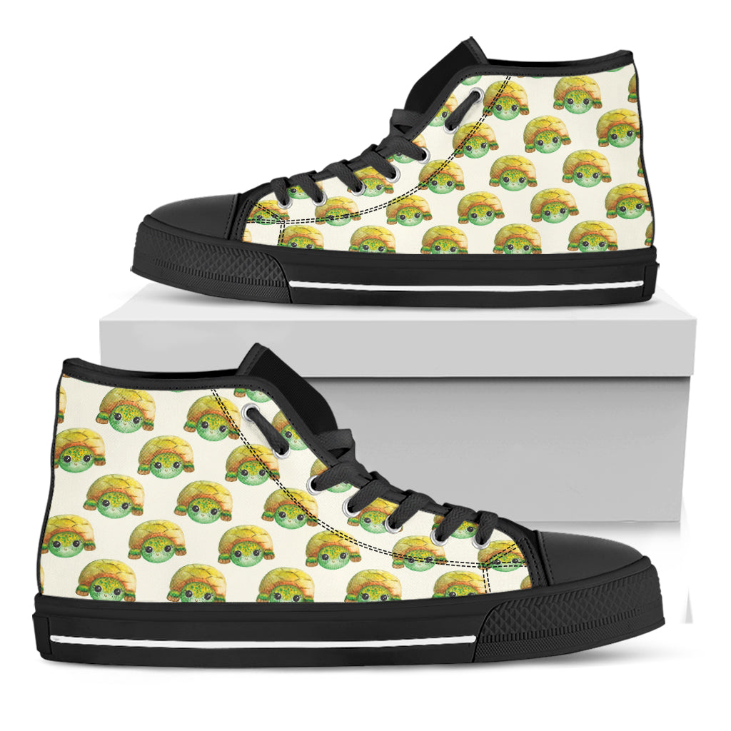 Watercolor Turtle Pattern Print Black High Top Shoes