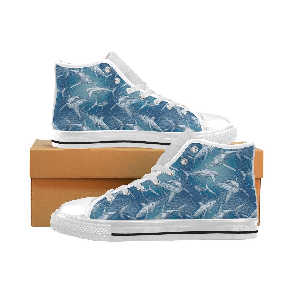 Shark hand drawn Men’s High Top Shoes White