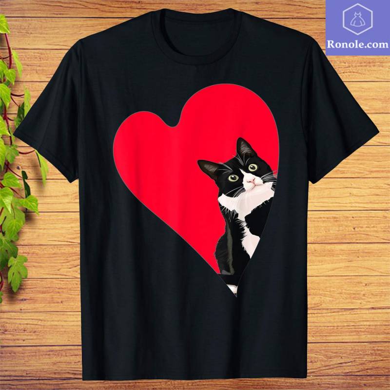 Tuxedo Cat Valentine Heart for Kitten and Animal Lovers T-Shirts