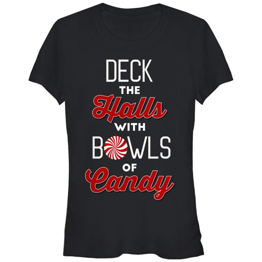 CHIN UP Junior’s Christmas Candy Deck the Halls  T Shirt Black