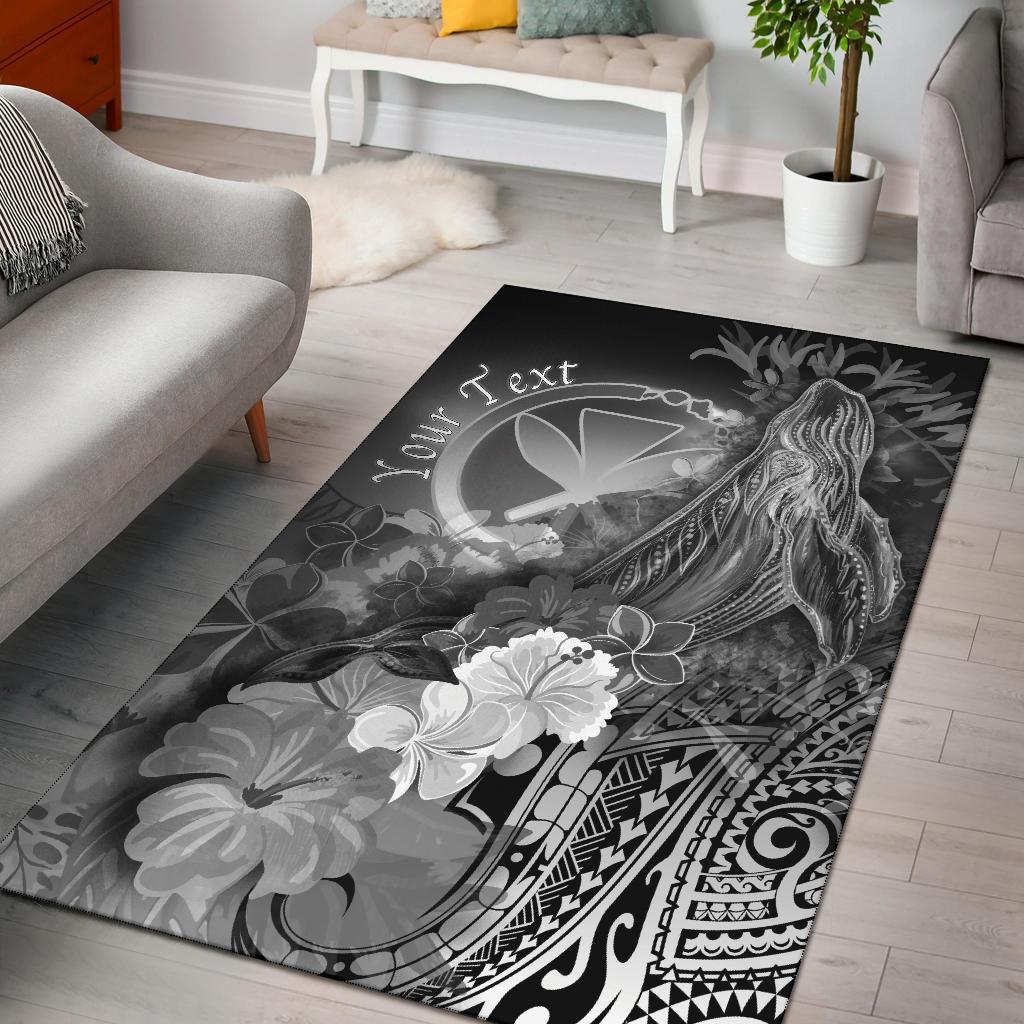 Polynesian Hawaii Custom Personalised Area Rugs – Kanaka Maoli Humpback Whale With Tropical Flowers (White)