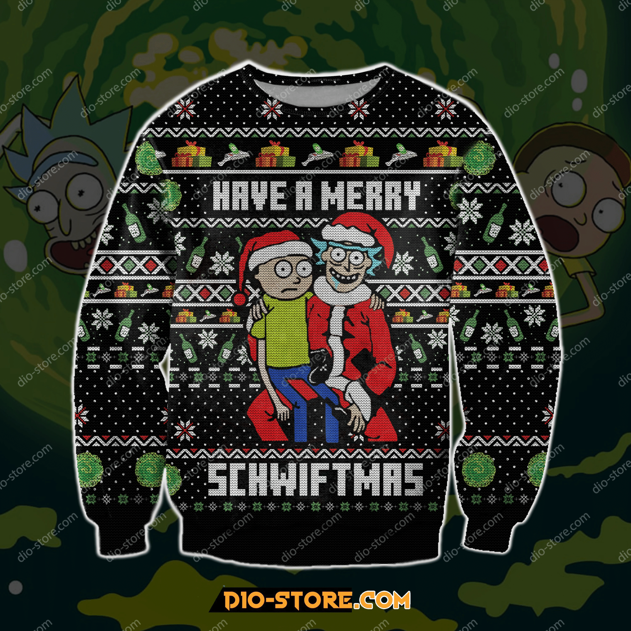 Unifinz Rick And Morty Christmas Sweater Have A Merry Schwiftmas Black Ugly Sweater 2022