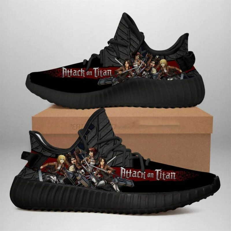 Attack On Titan Anime Black Yeezy Boost 350 Birthday Gift Idea For Him Son Boyfriend Father’S Day Shoes Yeezy Sneakers