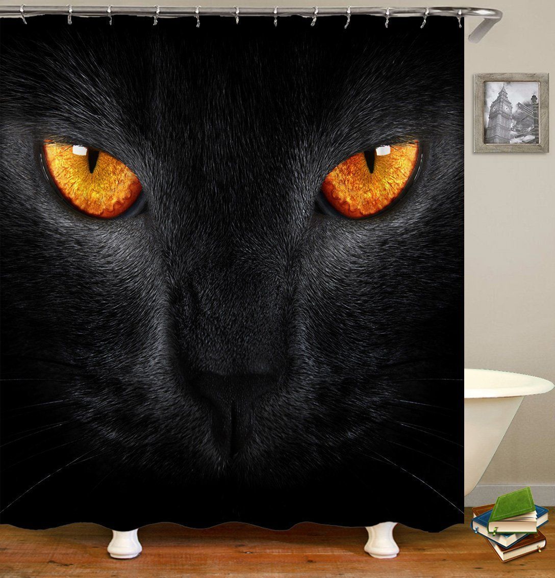 Black Cat Staring You 3D Printed Shower Curtain Home Decor Gift Ideas