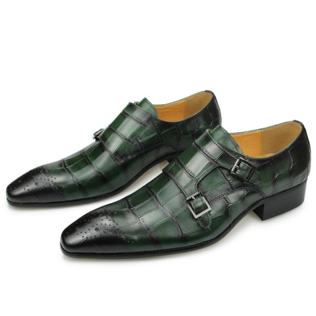 Monk Strap Slip On Crocodile Pattern Genuine Leather Oxford Shoes