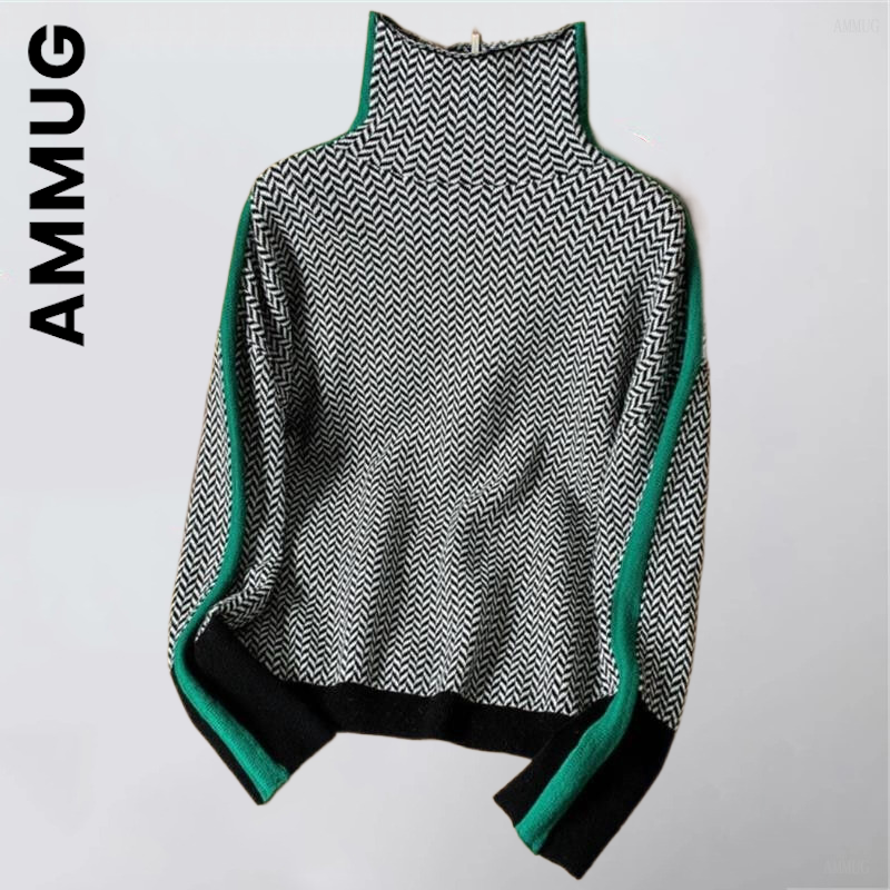 Ammug Women Sweater Knitted New Turtleneck Simple Streetwear Knit Sweater Popular Slim Women Sweaters Jumper Korean Female Tops alx