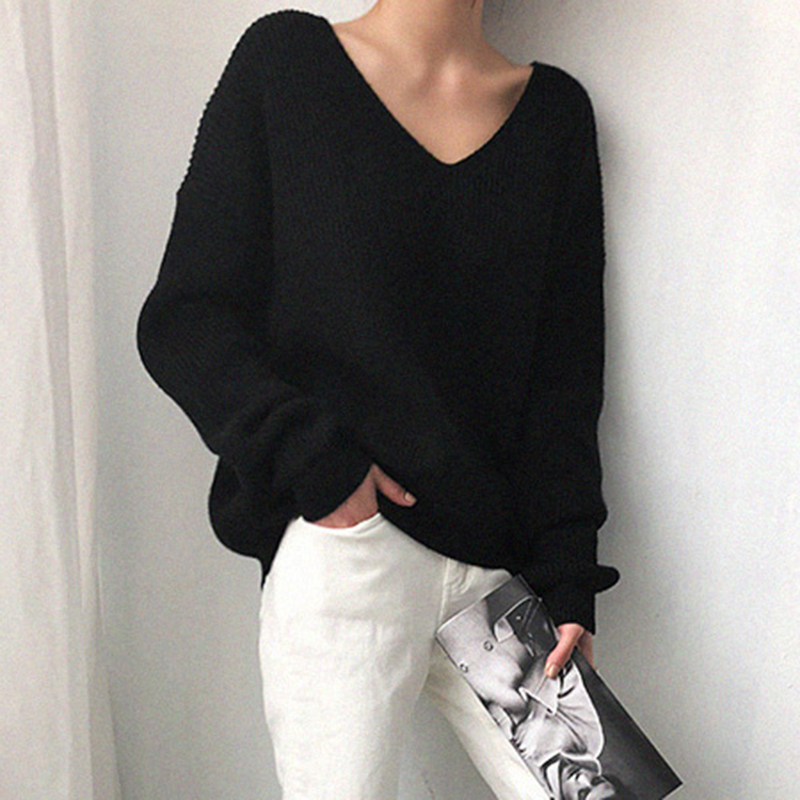 2021 Winter Clothes Women Korean V Neck Loose Women’s Knitwear Bottoming Sweater Simple Irregular Hem Pullover 10526 alx