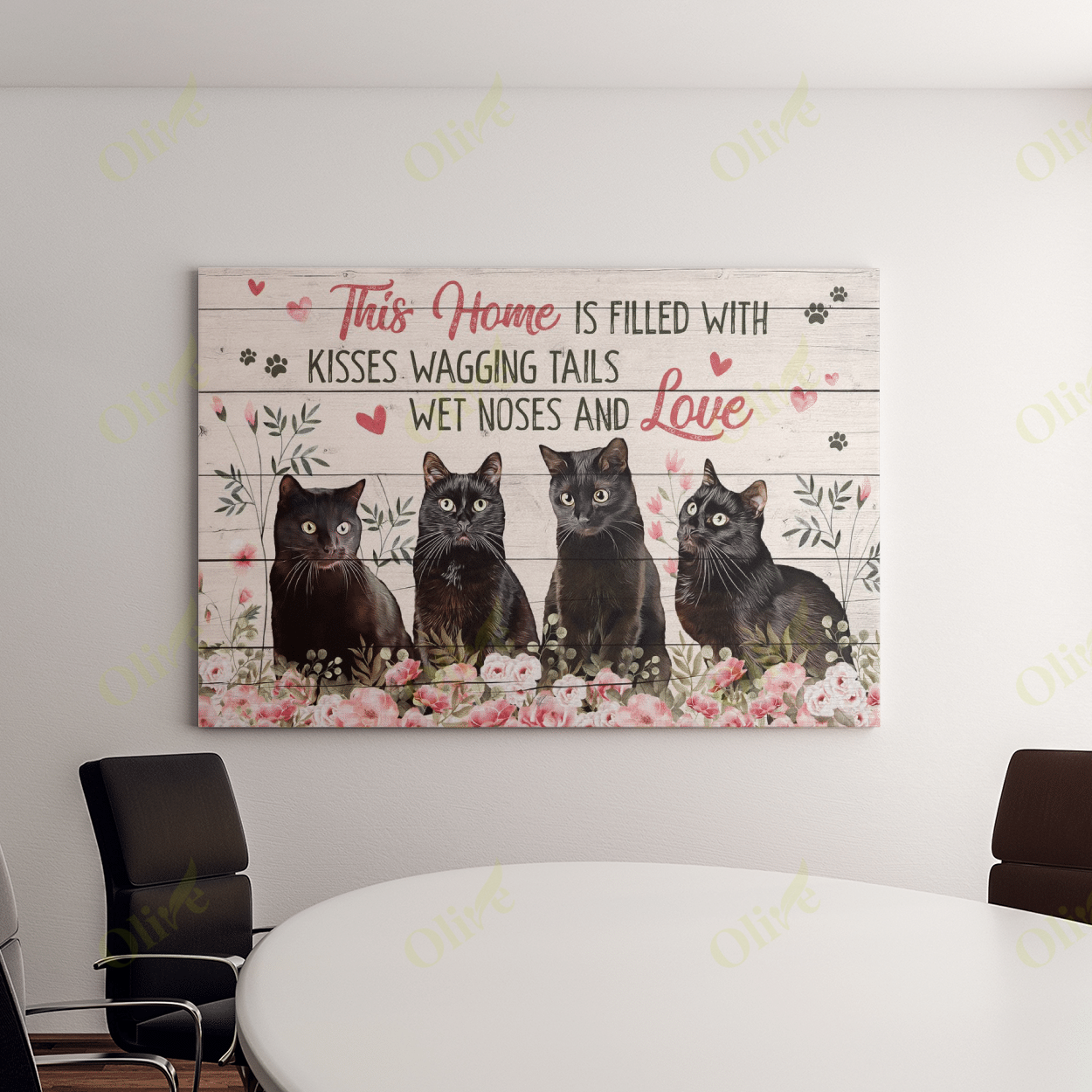 Black Cat  – This Home Is Filled With Love Canvas Wall Art Home Decor