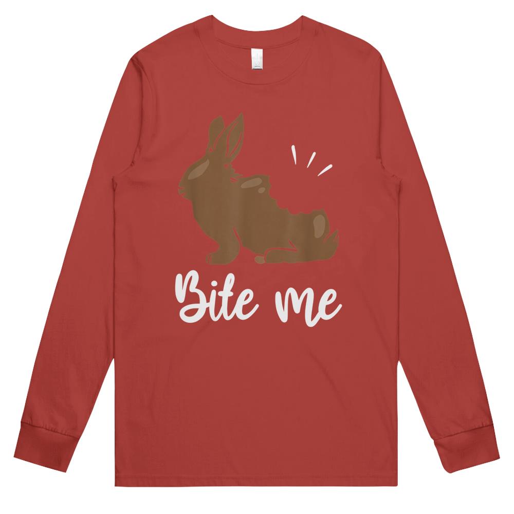 Bite Me Bunny Rabbit Chocolate Funny Easter Long Sleeve T Shirts