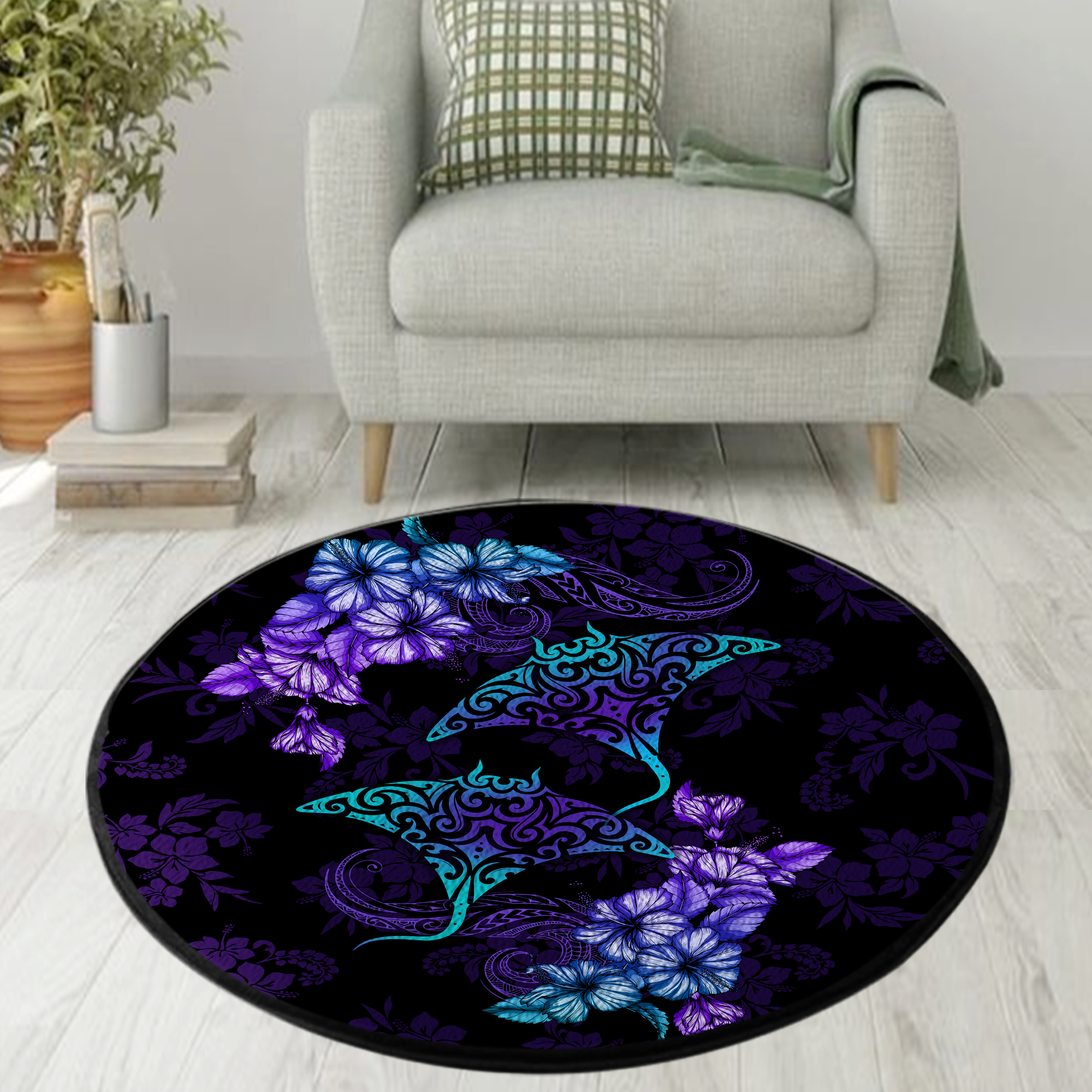 Aboriginal Beautiful Ray Hibiscus Hawaii Circle Rug