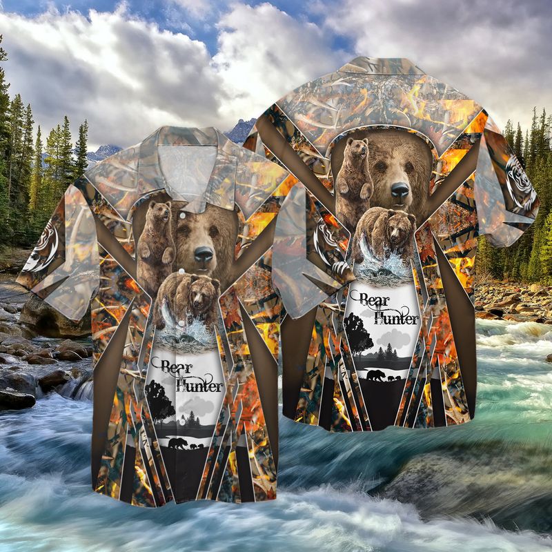 Bear Hunter I Love Hunting Cool 3D Full Print Hawaiian Shirt