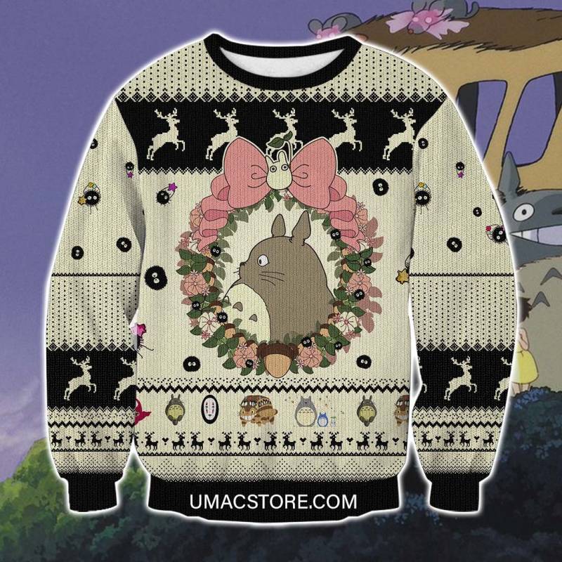 Studio Ghibli Flowers Totoro 3D Print Ugly Christmas Sweatshirt