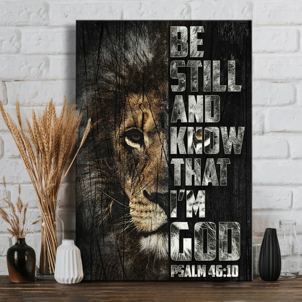 The Lion Of Judah Black Background Be Still And Know That I Am God Canvas Wall Art – Christian Wall Posters – Religious Wall Decor