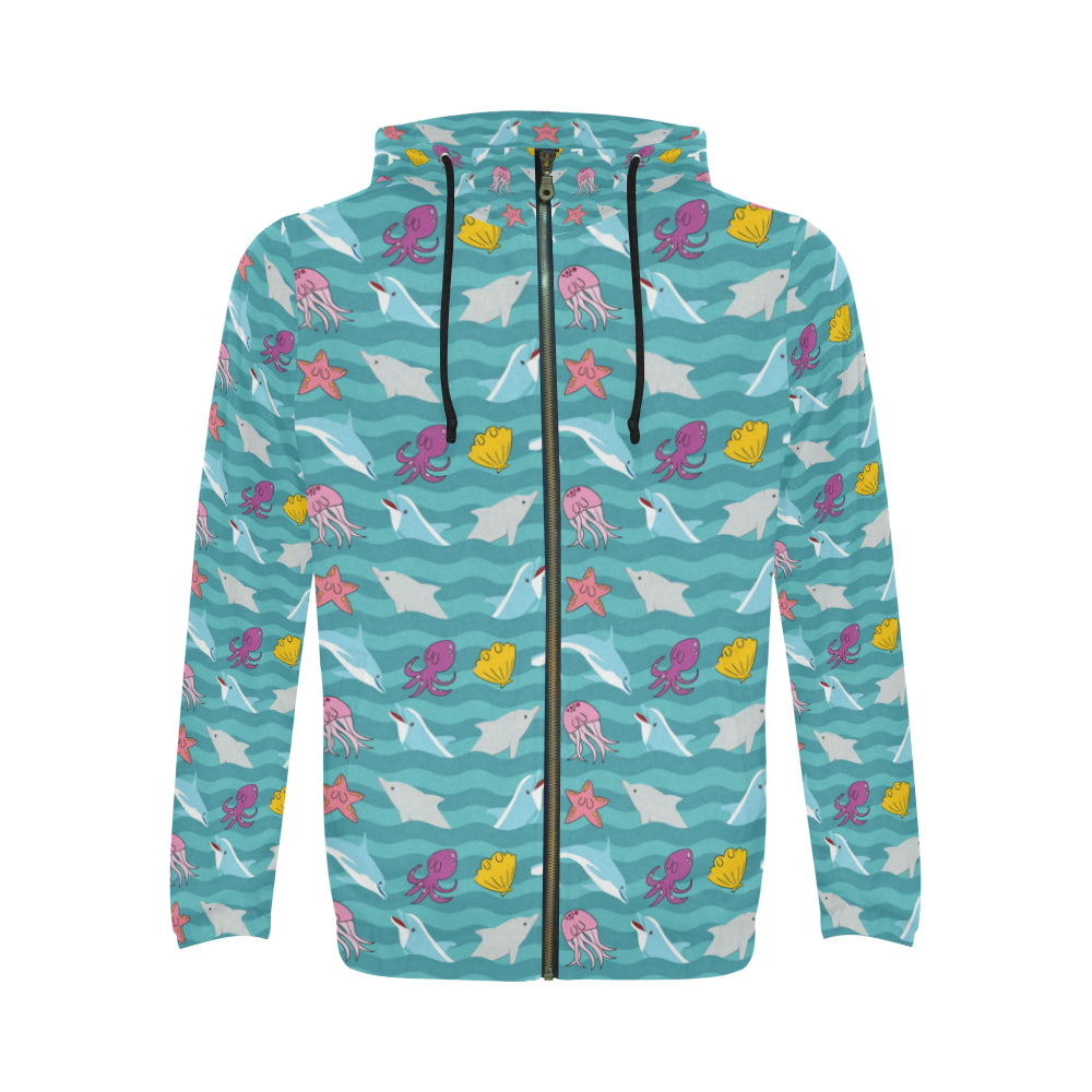 Dolphin All Over Print Full Zip Hoodie for Men