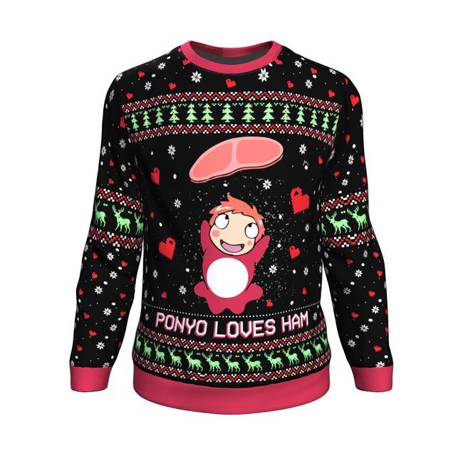 STUDIO GHIBLI PONYO LOVES HAM MIYAZAKI PREMIUM UGLY CHRISTMAS SWEATER – AMAZING GIFT IDEA – THANKSGIVING GIFT