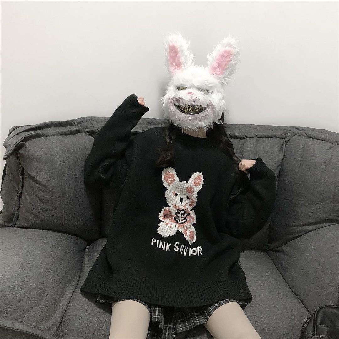 Sweater oversize Autumn Winter Harajuku bunny Knitting korean fashion Y2K Women’s sweaters Loose Pullover Gothic Grunge clothes alx