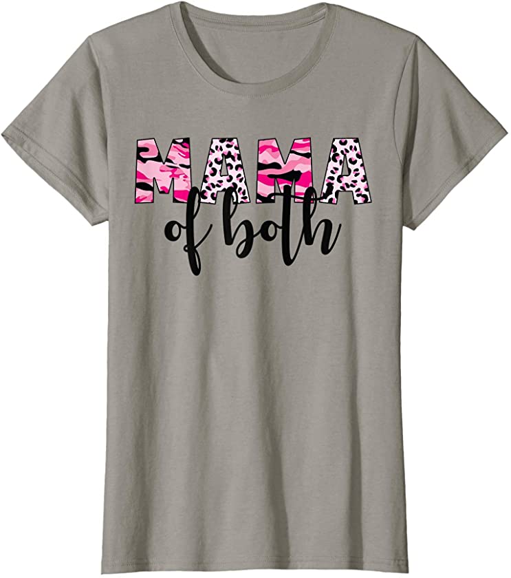 Womens Th Mama Of Both Camouflage Leopard Print Mama Twin T-Shirt