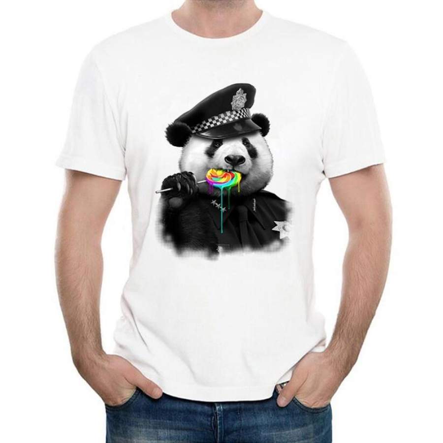 2018 Funny Cute Donut Police Panda Design T Shirt Summer Men’S Customied Animal T-Shirt Fashion Hipster Cool Tops Tee