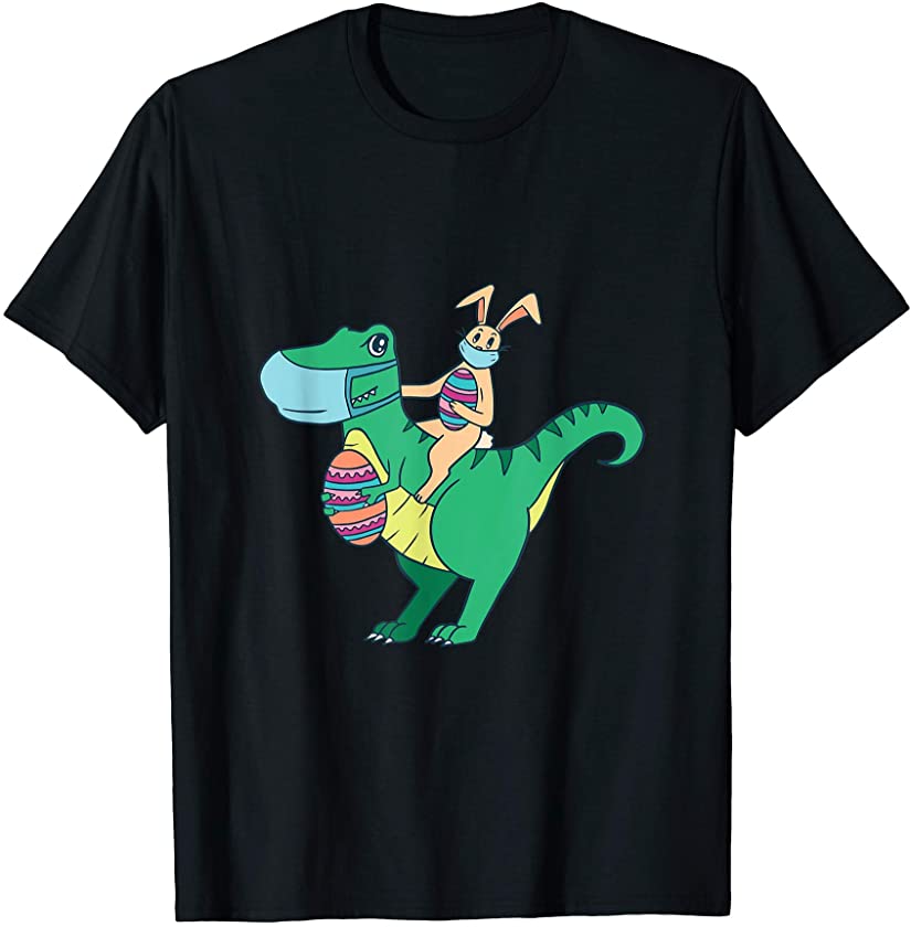 Bunny riding trex with masks Funny Quarantine Easter kids T-Shirt