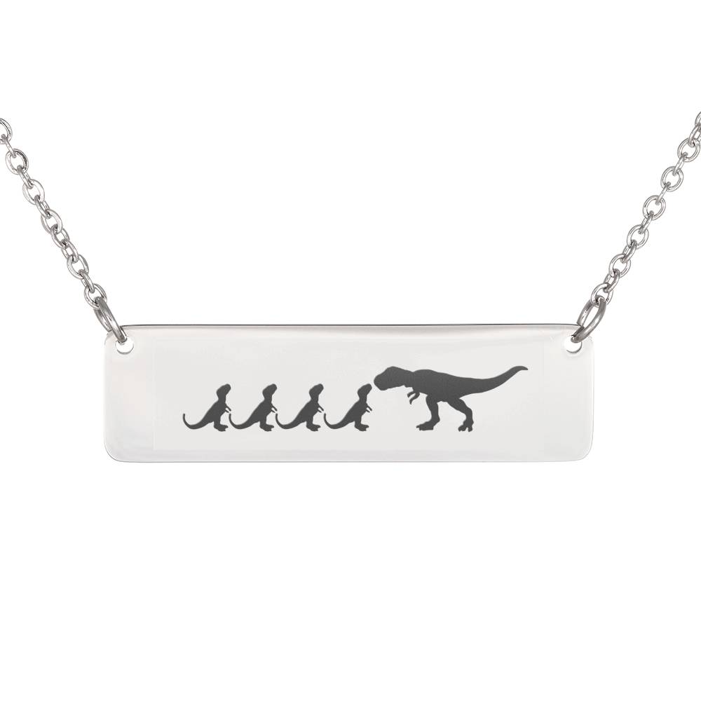 Personalized T-Rex Mama + 4 Dino Babies Necklace