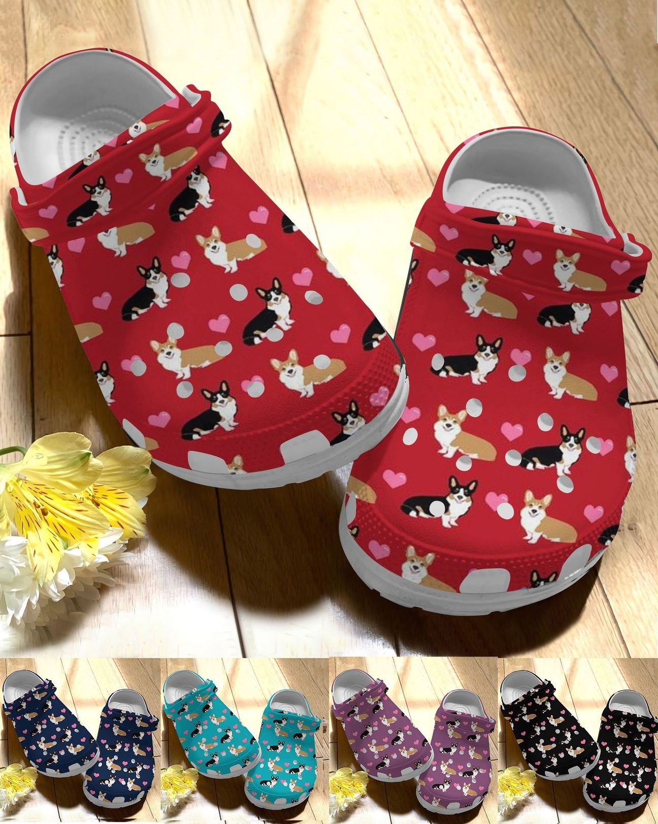 Corgi Personalize Clog, Custom Name, Text, Fashion Style For Women, Men, Kid, Print 3D Love Corgi 5 Colors