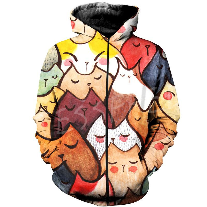 Tessffel Cute Cat 3D Printed New Men’s Hoodies Camo Harajuku Zipper Hooded Casual Sweatshirt Unisex Hip Hop Streetwear Style-3 alx