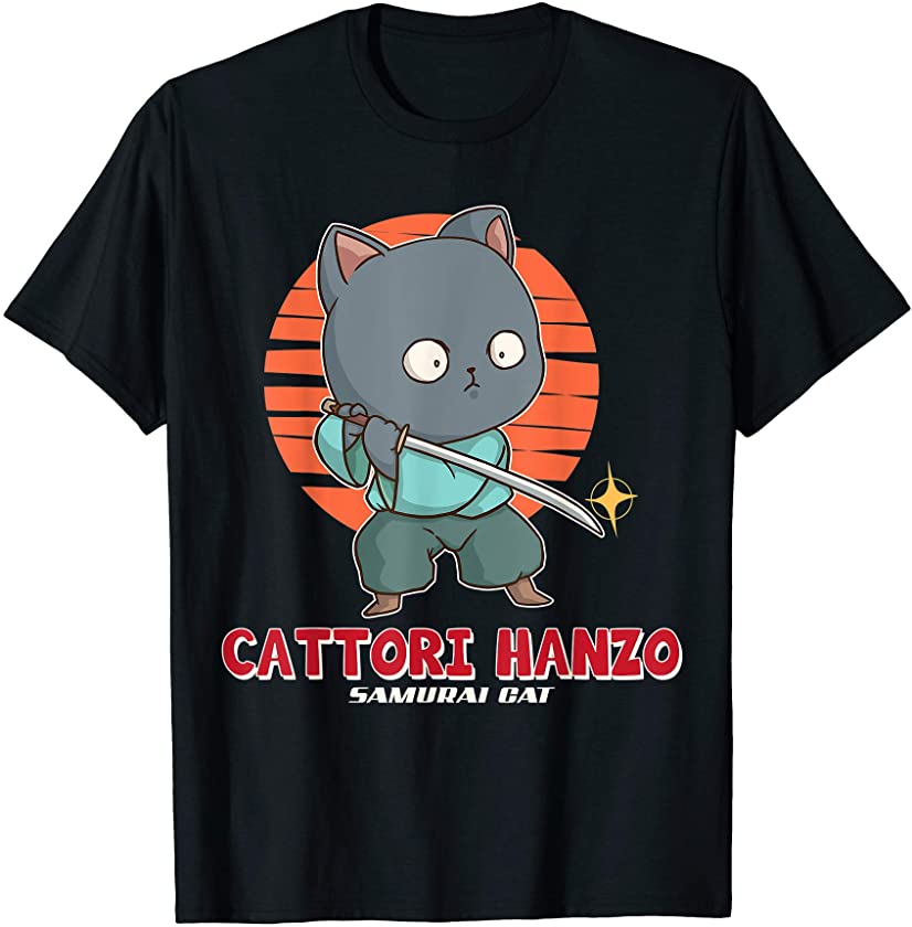 Samurai Cat Cattori Hanzo Katana Sword Japanese Kitten Ninja T-Shirt