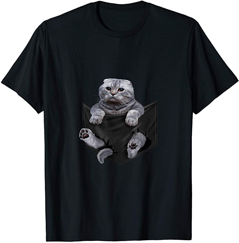 Cat Lovers Gifts Scottish Fold In Pocket Funny Kitten Face T-Shirt