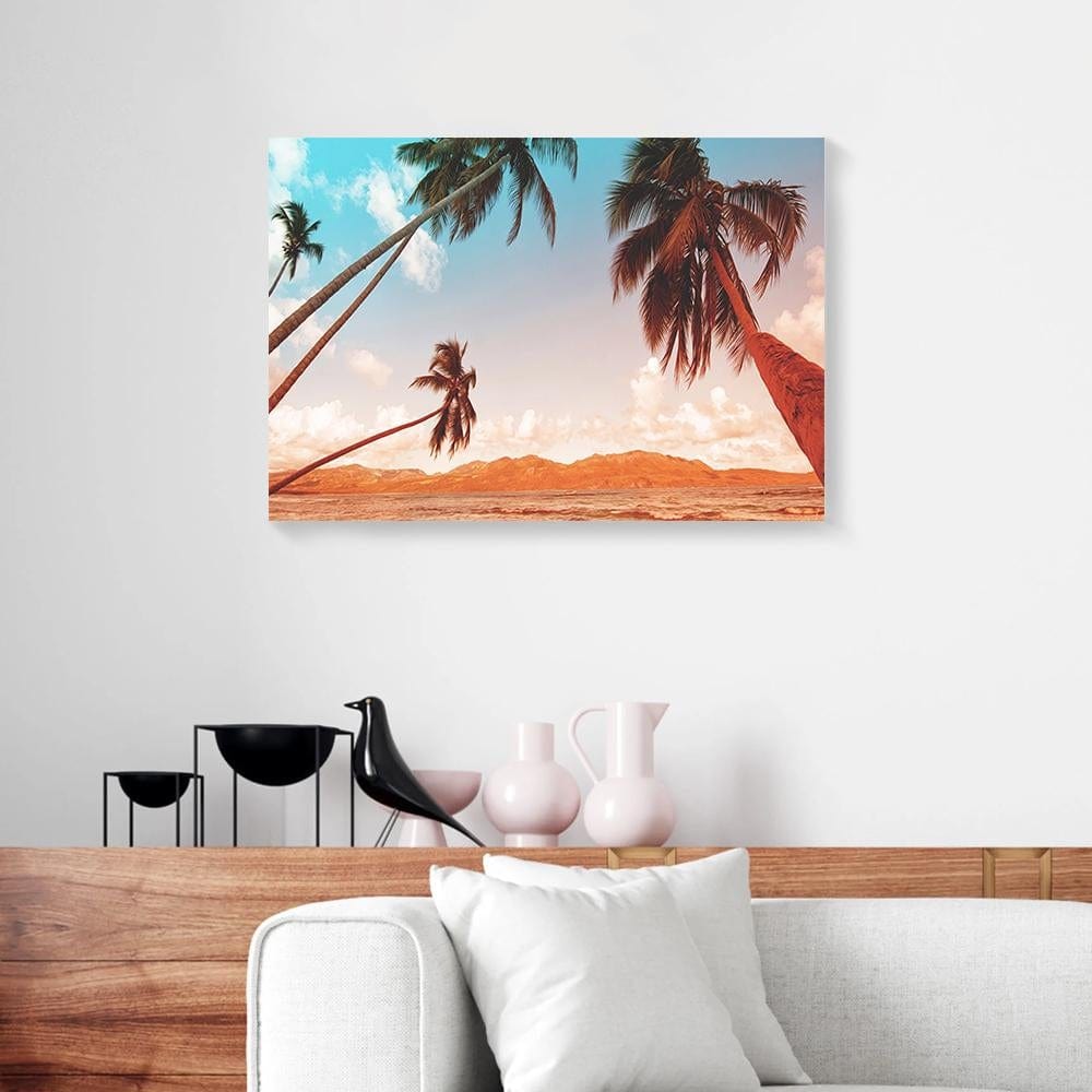 Canvas Prints Palm Orange And Aqua Sunset Full Printing Beach Canvas Wall Art Home Decoration