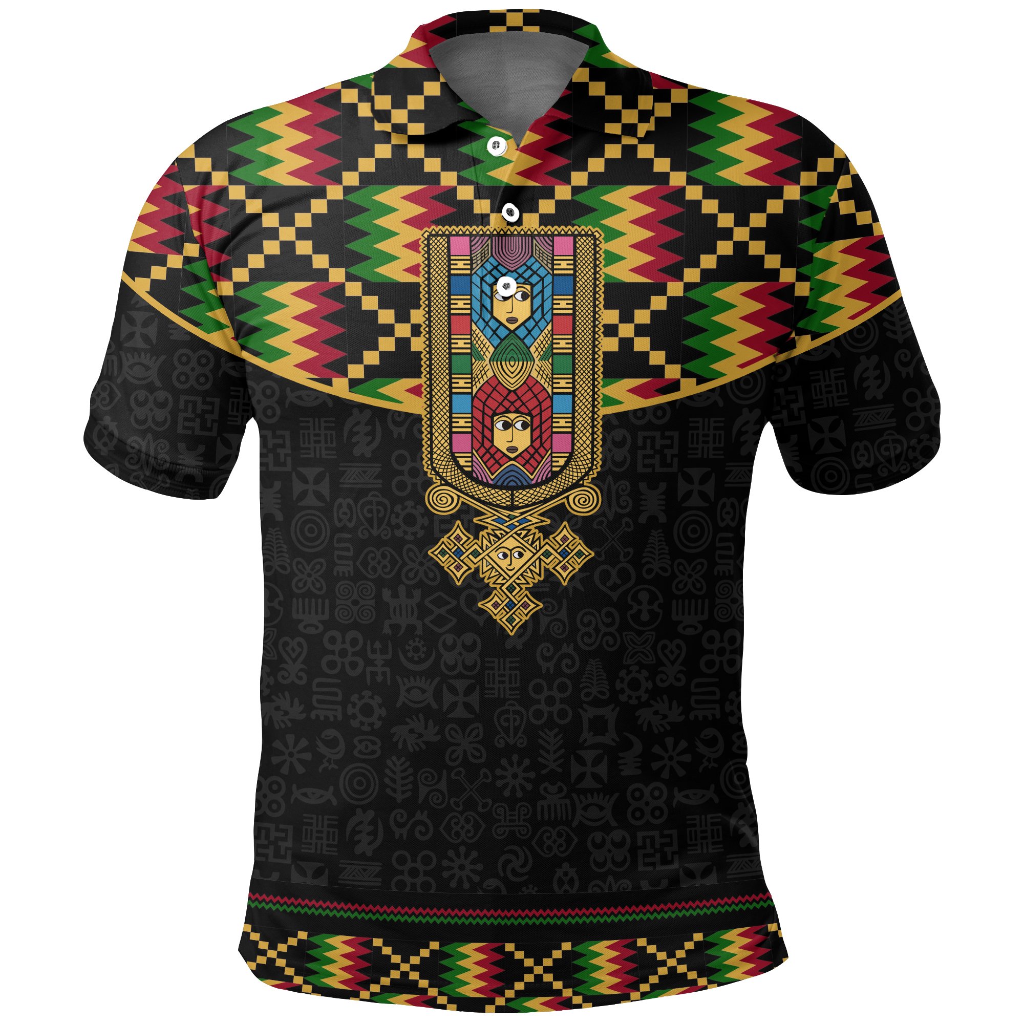 1stTheWorld Ethiopia Polo Shirt, Ethiopia Saba Tilet Kente A10