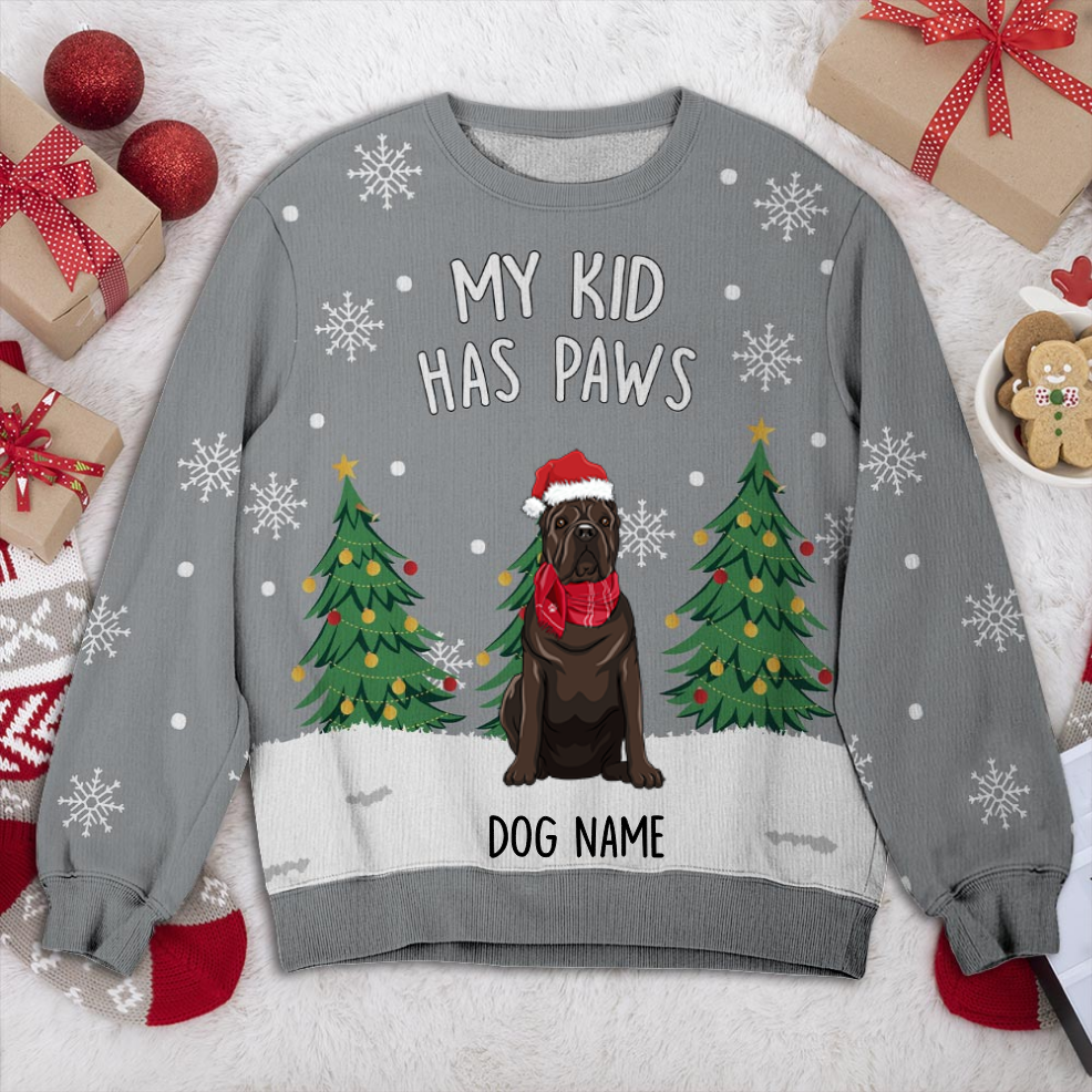 Cane Corso My Kid Has Paws Personalized Sweater, Dog Ugly Christmas Sweater