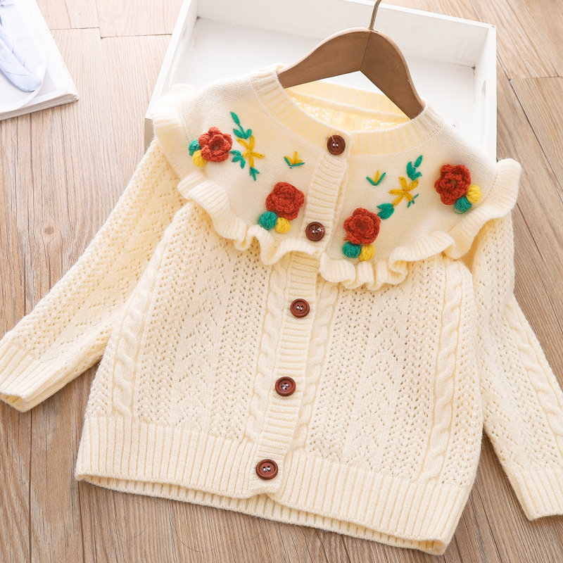 Baby Sweater Toddler Girl Clothes 2022 Autumn New Korean Sweater Jacket Girls Flower Embroidered Knitted Cardigan alx