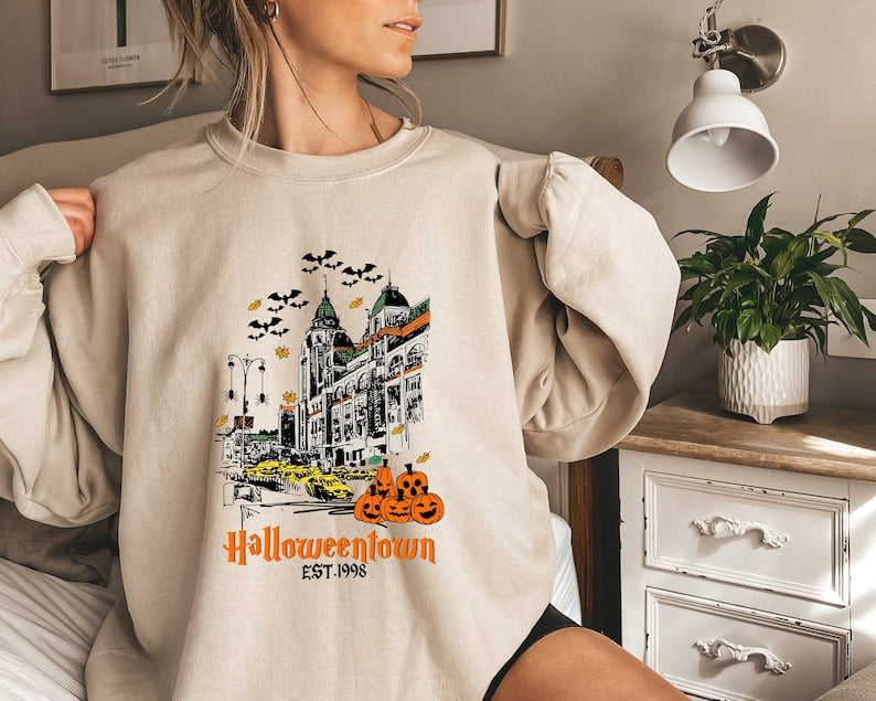 Vintage Halloween Town Est 1998 Sweatshirt Crewneck Sweatshirt All Over Print Sweatshirt For Women Sweatshirt For Men