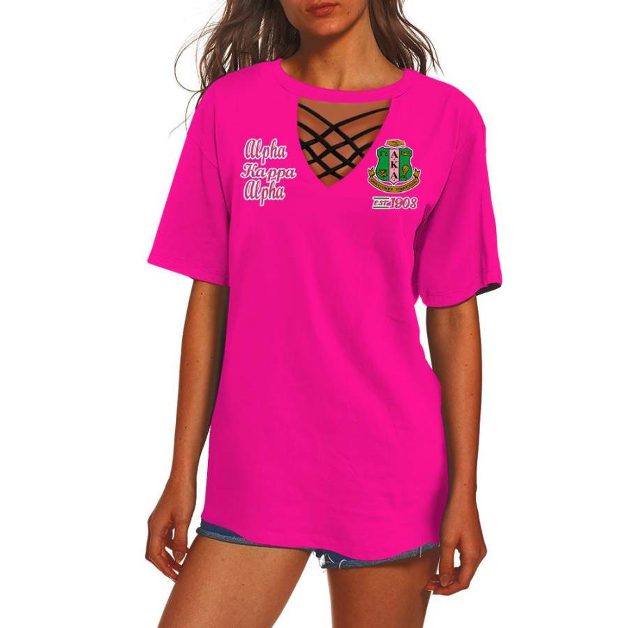 ALPHA KAPPA ALPHA HOLLOW OUT V-NECK T SHIRT