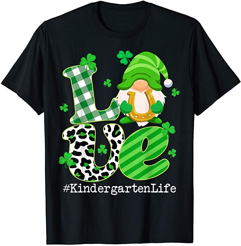 Th Love Leopard Plaid Gnome Patricks Day Kindergarten Gift T-Shirt