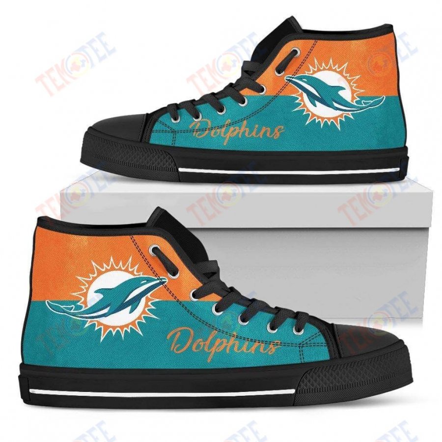 Mens Womens Miami Dolphins High Top Shoes Divided Colours Stunning TMT241