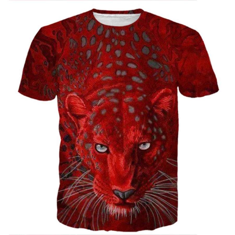 Brave Leopard in Red Shirt