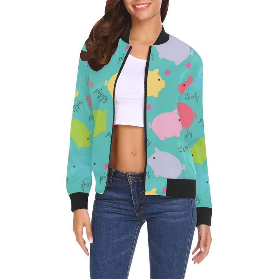 Pig All Over Print Bomber Jacket for Women